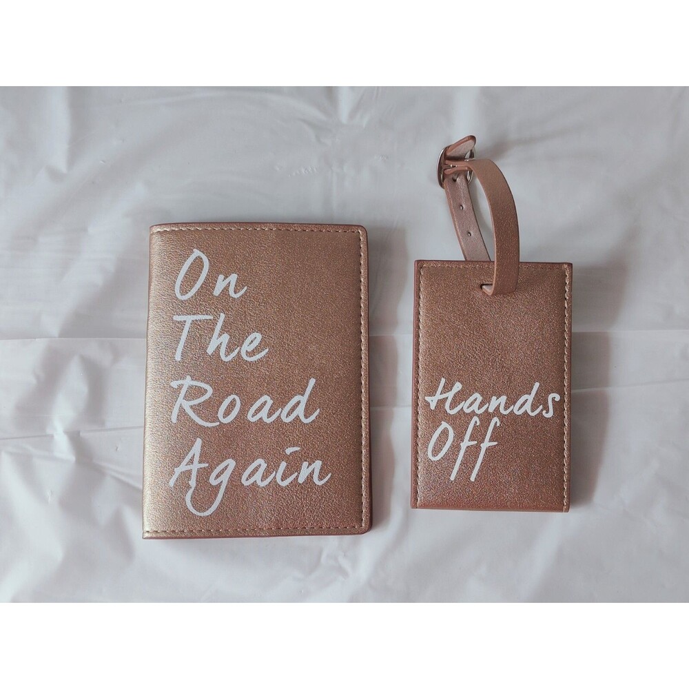 Passport Holder And Matching Luggage Tag For Travel. Shimmery Vegan Leather